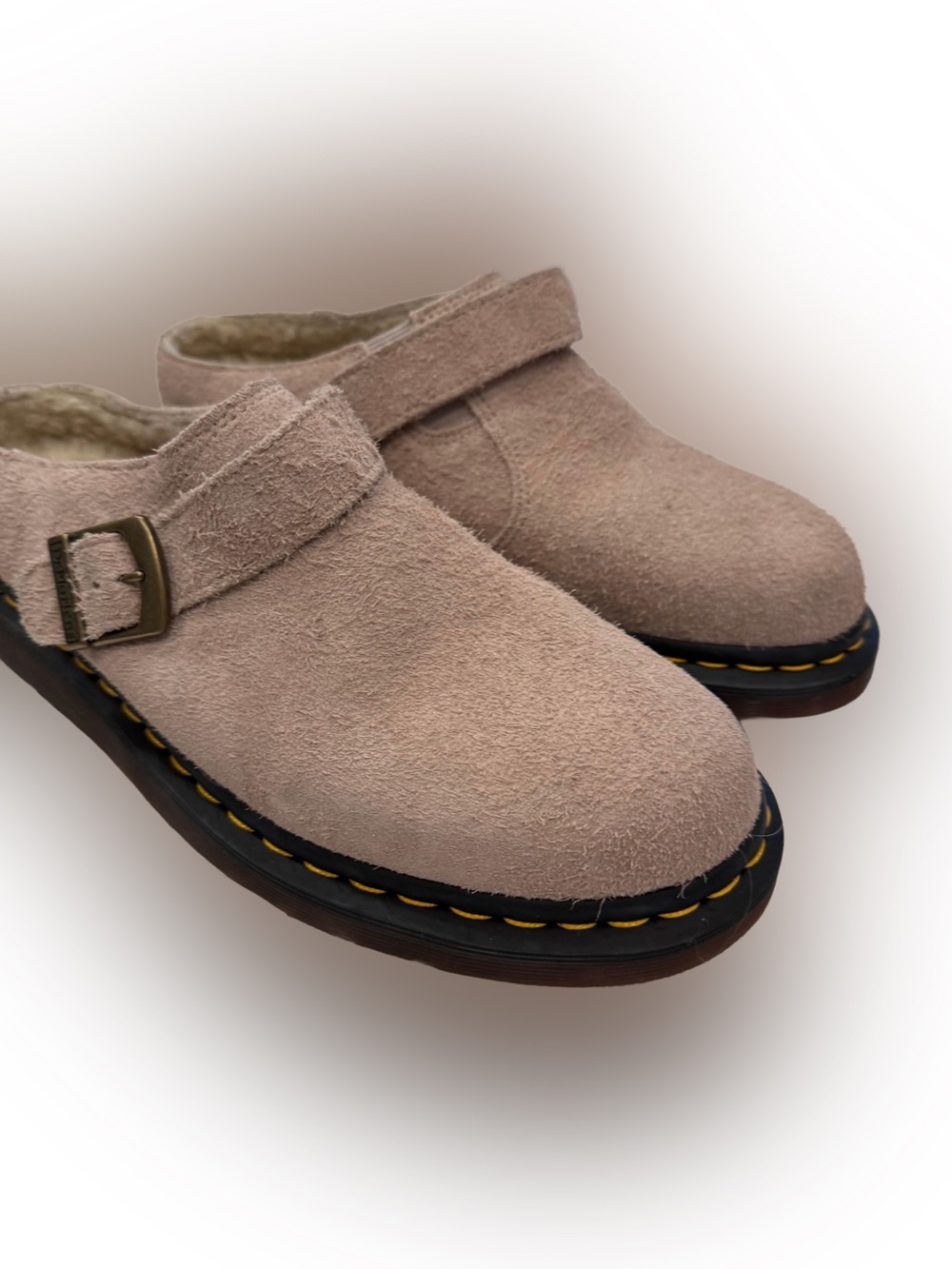 Dr. Martens Taupe Isham Mules Unisex Fleece Lined Sz W-9 M-8 EU-41 UK-7 NIB
